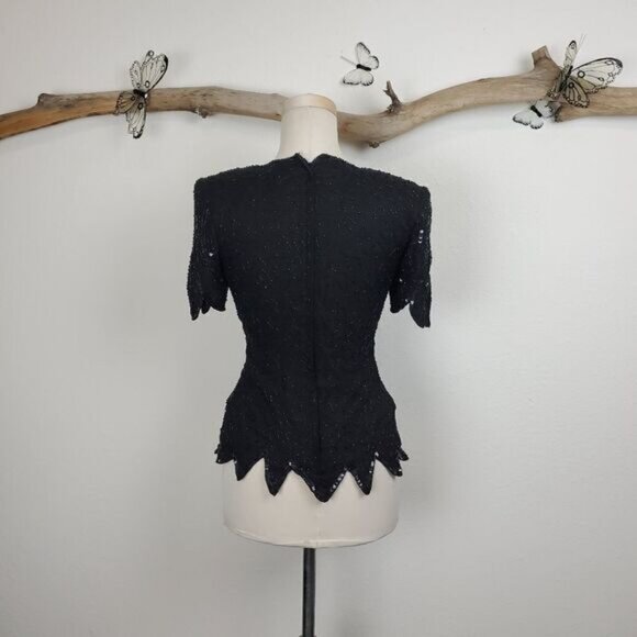 Stenay vintage beaded silk fitted top peplum hem - Picture 6 of 8